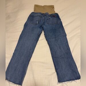 7 For All Mankind Blue Straight Leg Cropped Maternity distressed Jeans